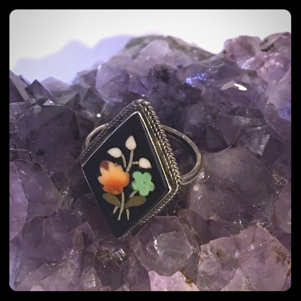 RARE Late 1800’s Victorian Pietra Dura Ring